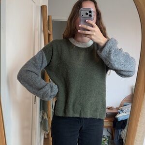 Madewell Olive and Gray Crew Neck Sweater